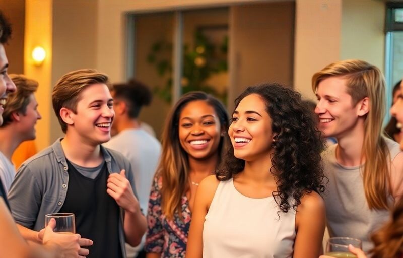 Diverse young adults discussing boundaries and consent at a gathering.