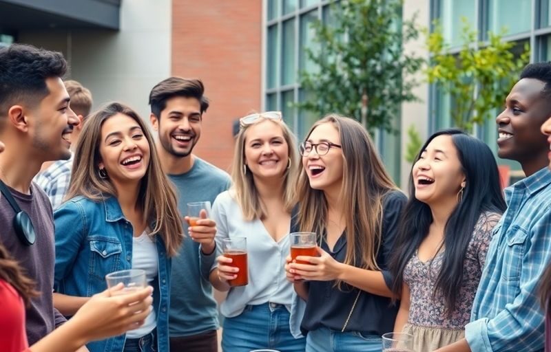 Diverse young adults enjoying a lively social gathering.