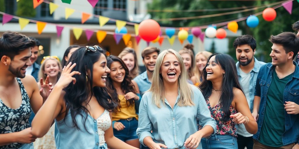 Diverse young adults enjoying a vibrant outdoor gathering.
