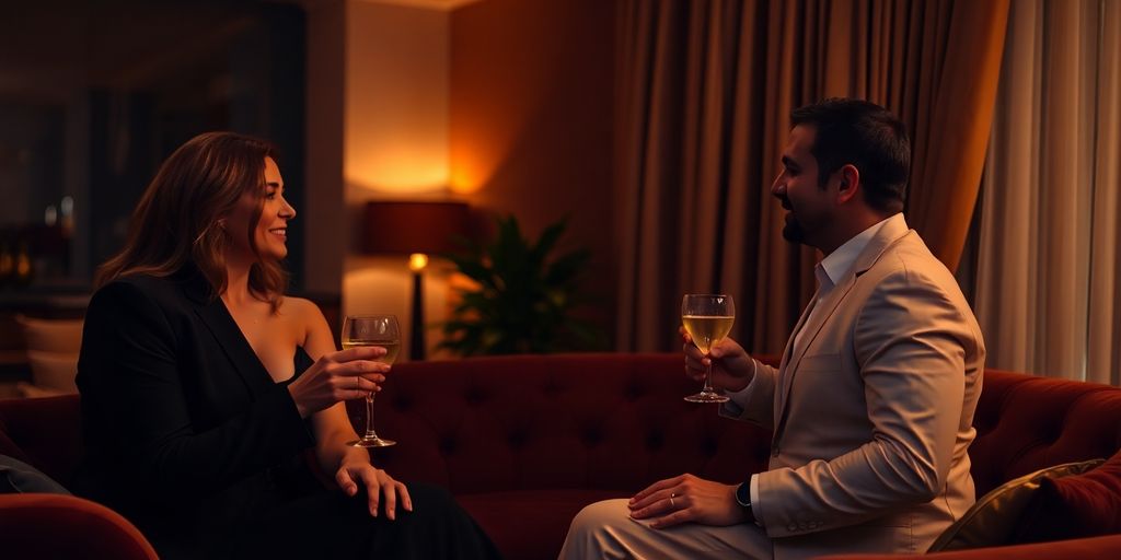 Drawn curtains, sensual lighting, couples.