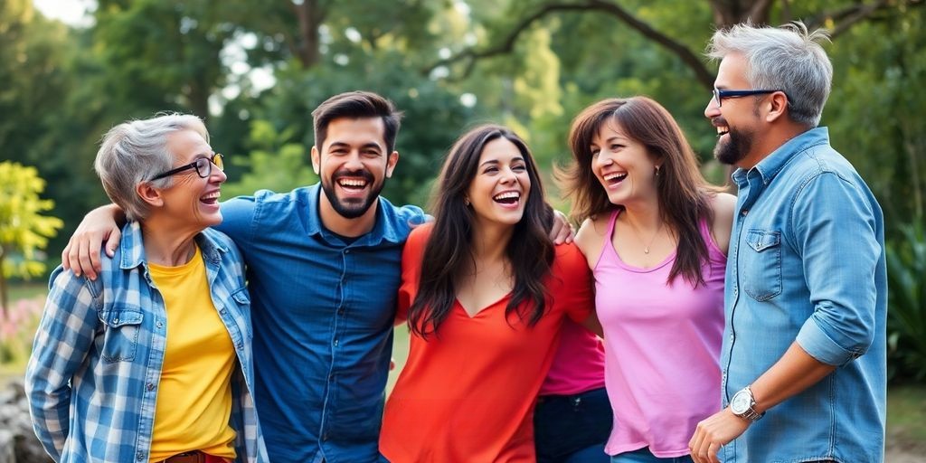 Four adults enjoying a joyful outdoor gathering together.