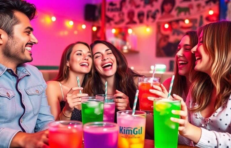 Four friends laughing together at a lively social gathering.