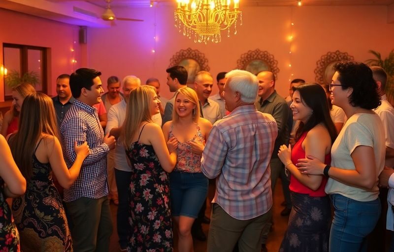 Group of couples enjoying a lively party together.