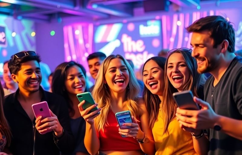 Group of diverse people enjoying a digital social event.