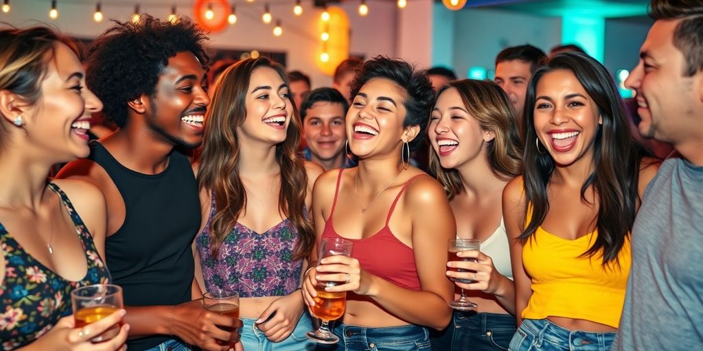 Group of young adults enjoying a social gathering together.