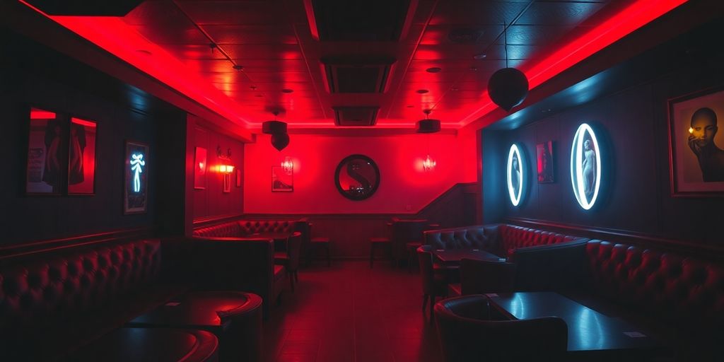 Intimate interior of Shadows sex club in Baltimore.
