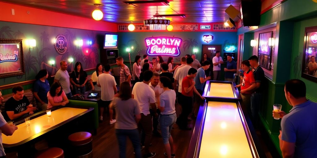 People playing shuffleboard at Royal Palms Club in Brooklyn.