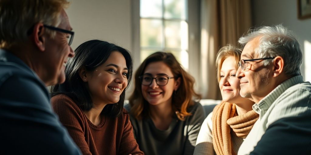 Person whispering secrets to diverse group.