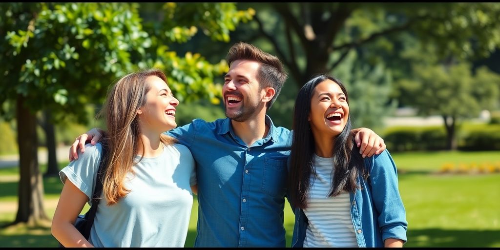 Three friends enjoying a sunny day in the park.