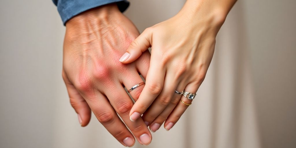 Three hands intertwined, symbolizing connection and intimacy.