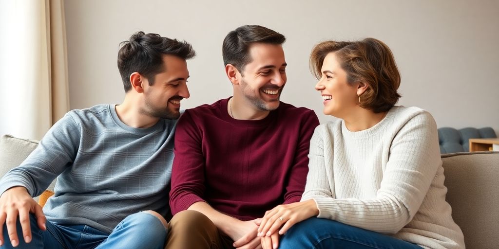 Three people sharing an intimate conversation together.