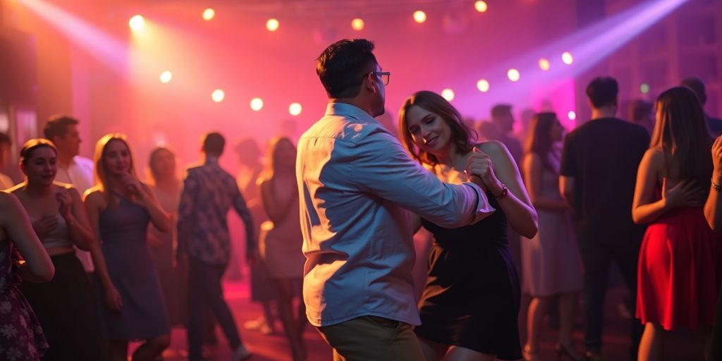Two people dancing at a party.