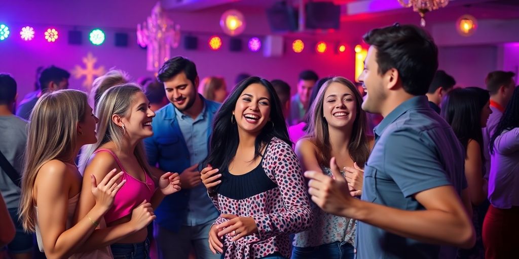 Young adults dancing joyfully at a lively swing party.