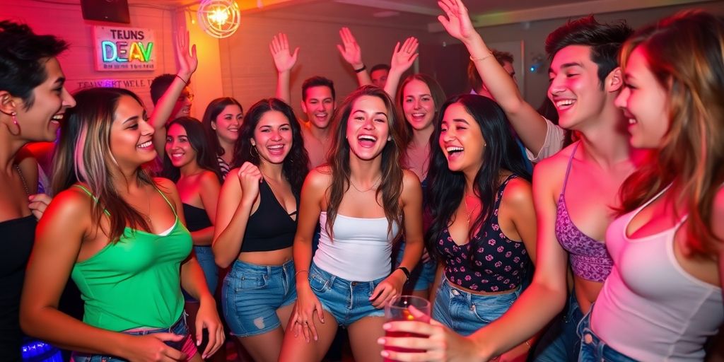 Young adults enjoying a lively swinger party atmosphere.