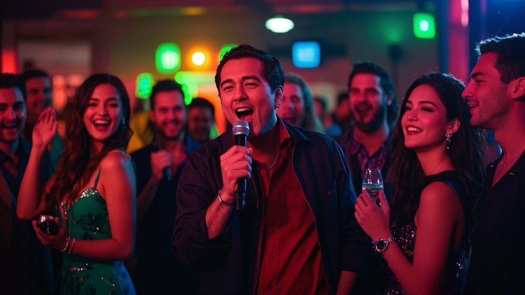 People singing karaoke at a vibrant Honolulu club