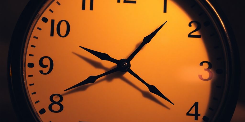 Clock face with intertwined hands.