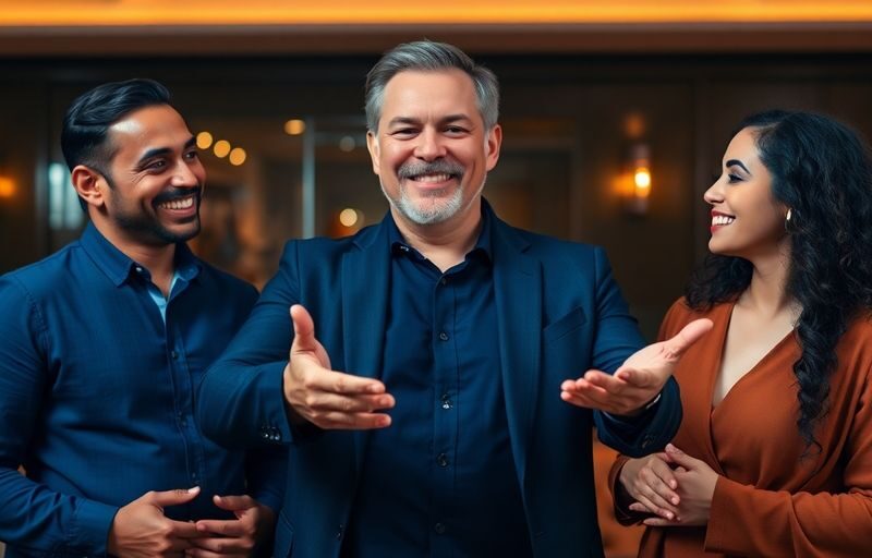 Coach with couple, vibrant setting.