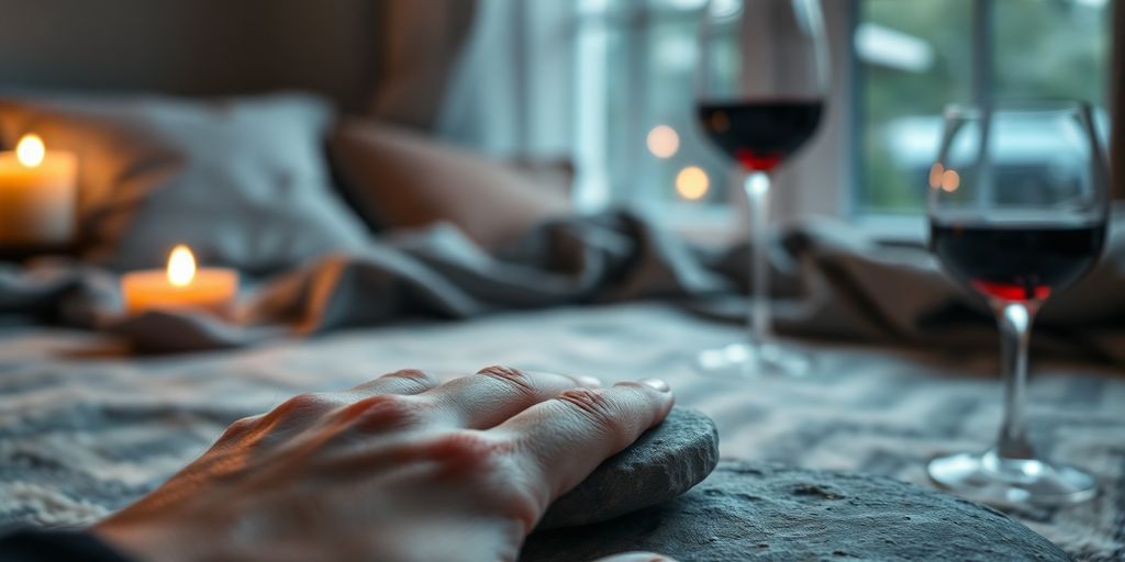 Colorful fruit, soft fabric, warm light, instrumental music.