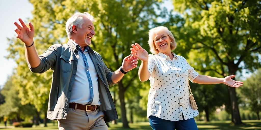 Couple dancing playfully outdoors