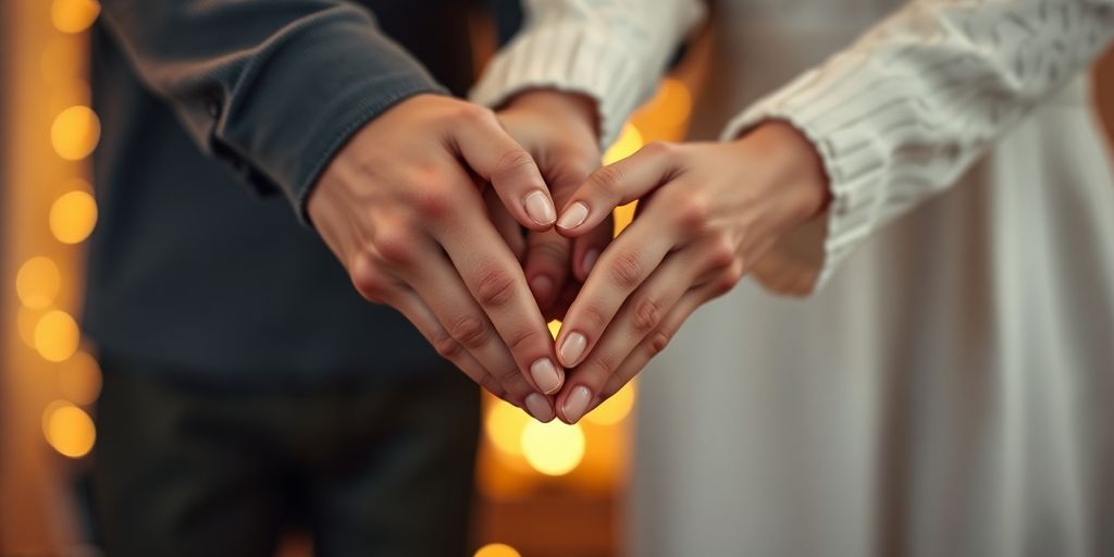 Couples connecting, hands intertwined, soft lighting.