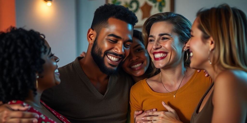 Couples connecting, vibrant, sensual, modern, and inclusive.