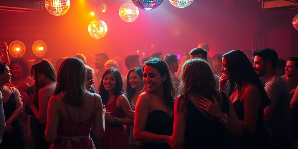 Couples dancing under dim lights.