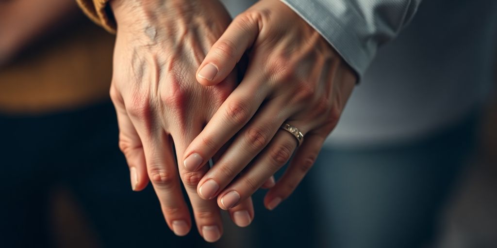 Couples' hands intertwined, soft light.