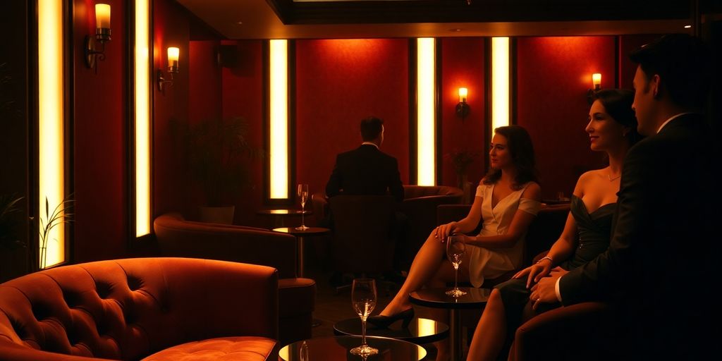 Couples mingling discreetly at a private party