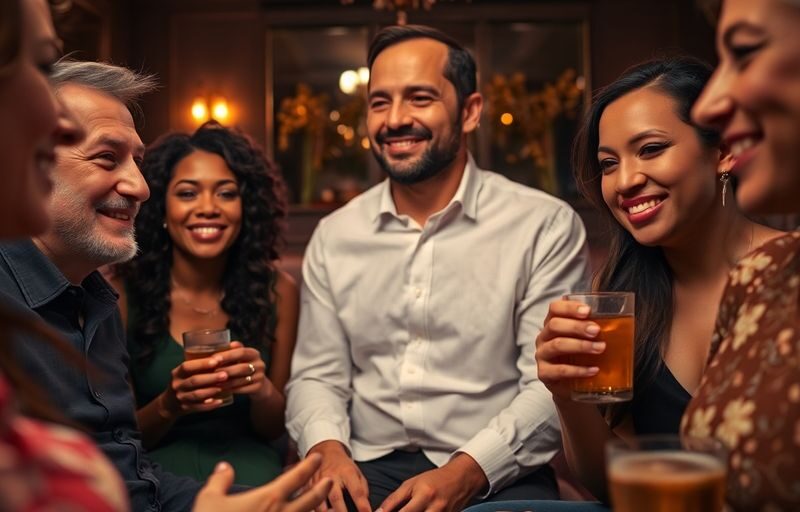 Couples mingling, enjoying an intimate social event.