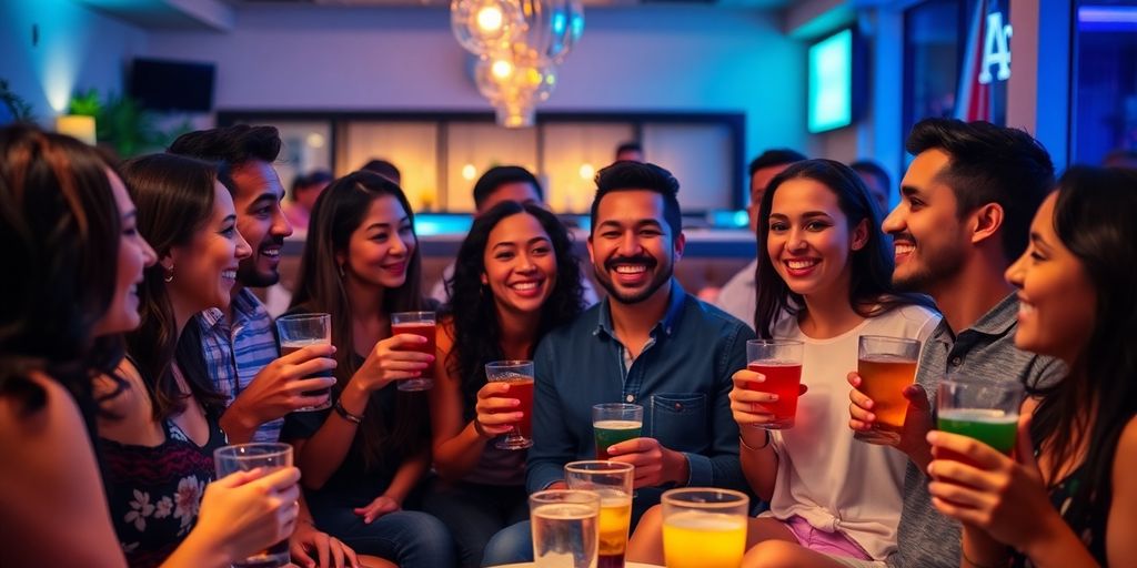 Diverse Hispanic adults enjoying social gathering.