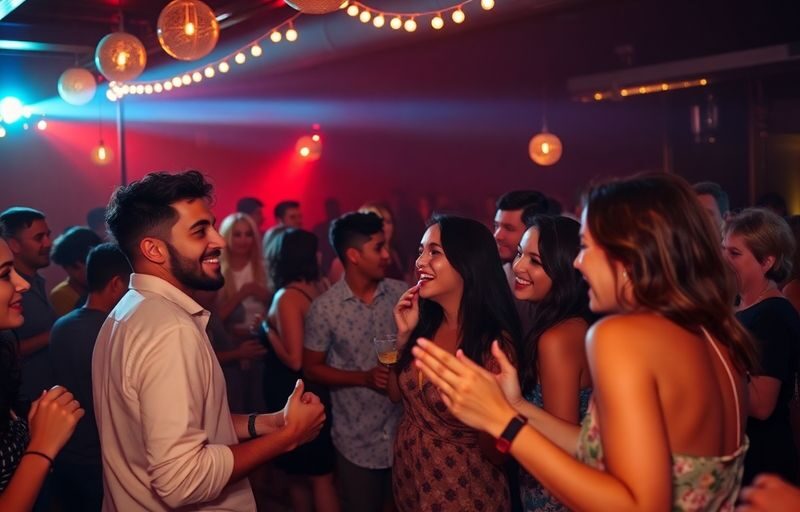 Diverse adults dancing at a vibrant Los Angeles party.