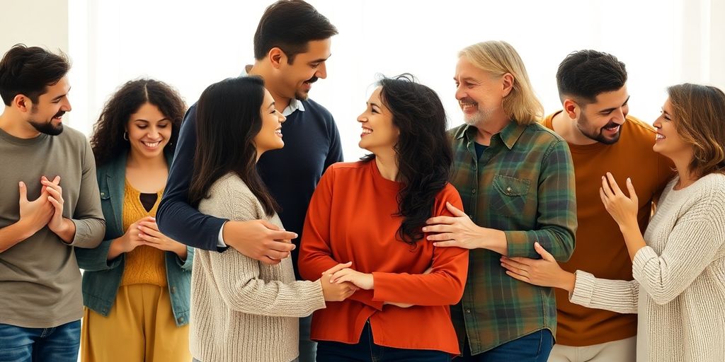 Diverse adults in various loving connections.