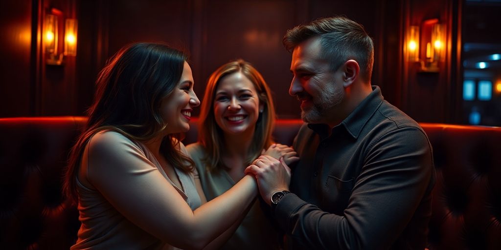 Diverse adults, intimate club setting.