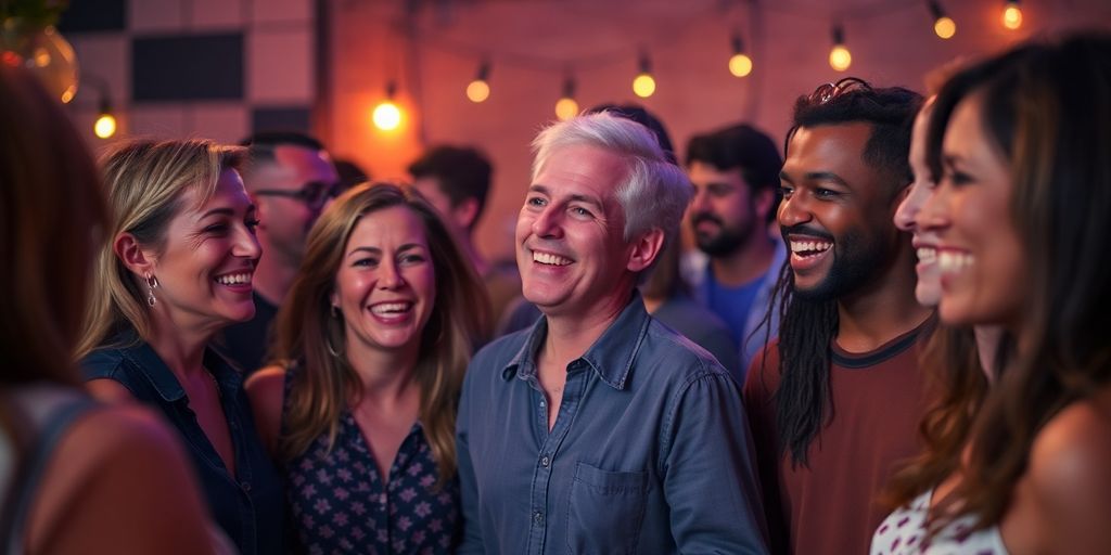 Diverse adults socialize at a vibrant party