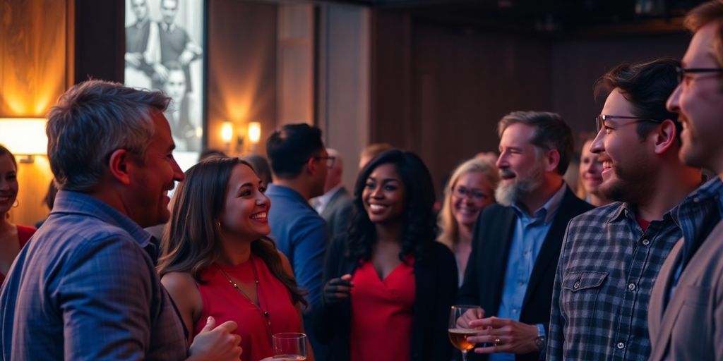 Diverse adults, vibrant social setting