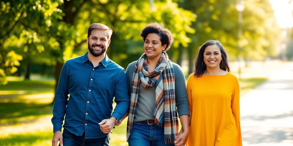 Diverse couples holding hands, smiling.
