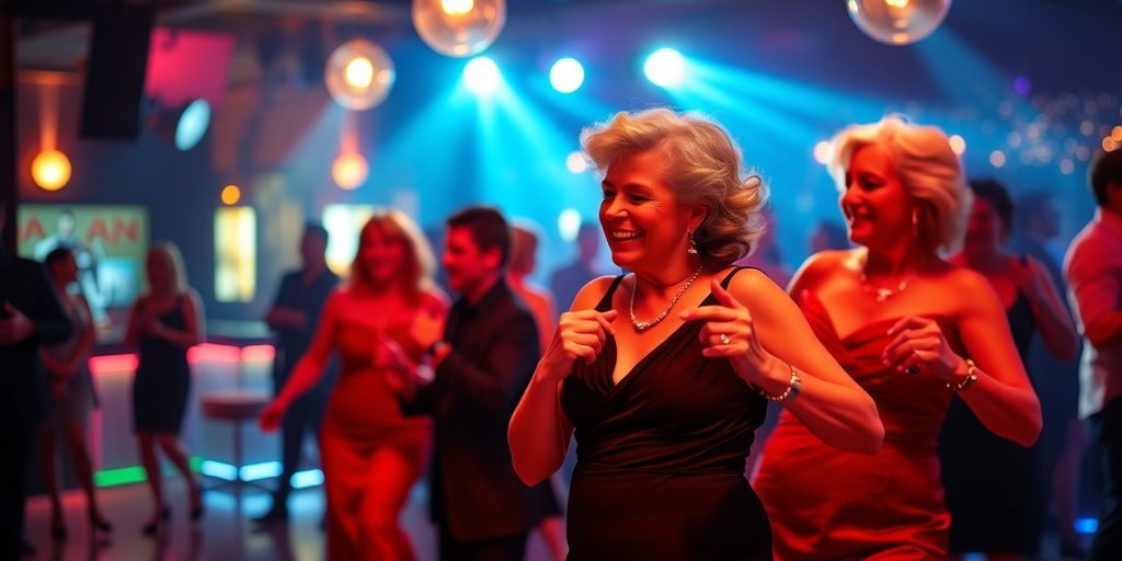 Diverse group dancing at a lively New York City club.