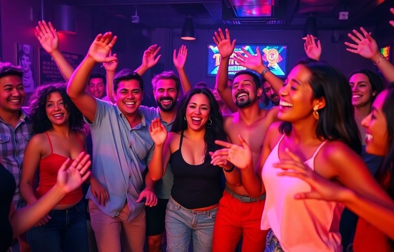 Diverse group dancing at a vibrant, inclusive party.