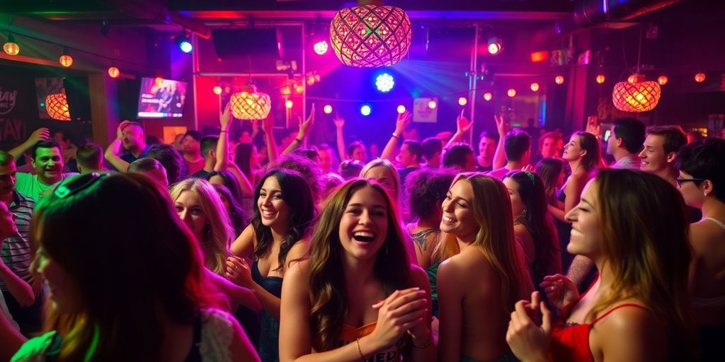 Diverse group dancing at vibrant, queer-friendly party.