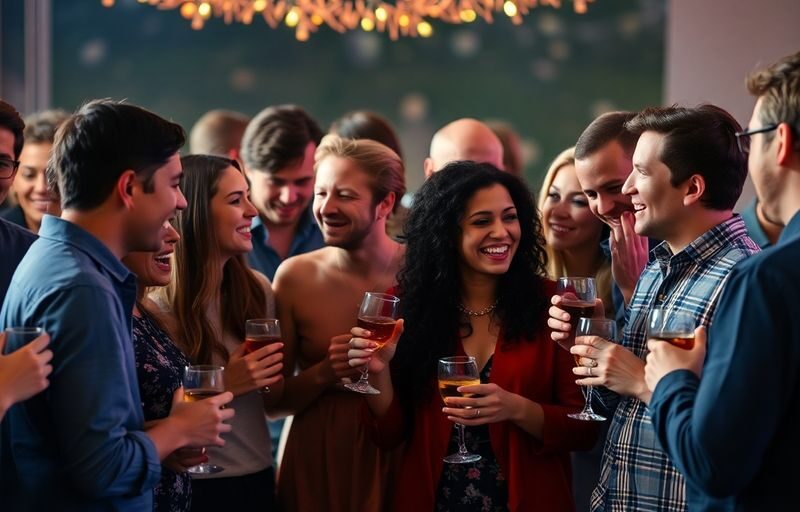 Diverse group engaging warmly at a vibrant social gathering.