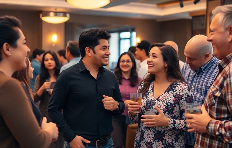 Diverse group of adults socializing at a vibrant party.