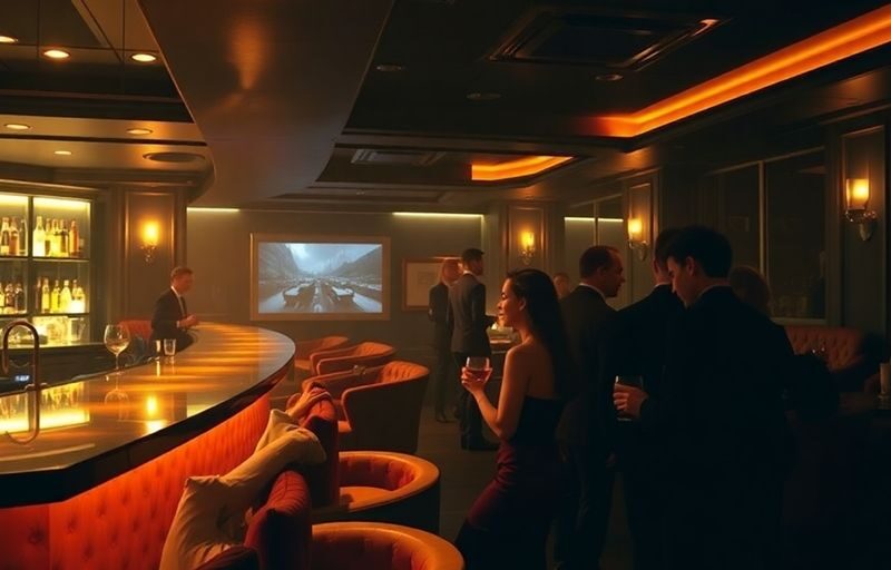 Elegant people socializing in a dimly lit club.