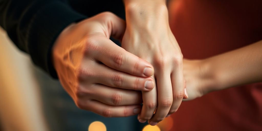 Intertwined hands, diverse couples, playful light.