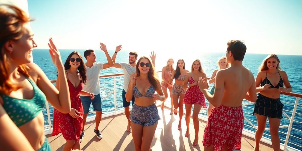 Millennials dancing on a cruise deck