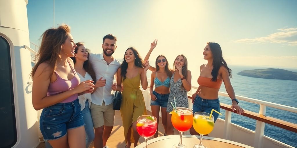 Millennials dancing on a cruise ship deck.