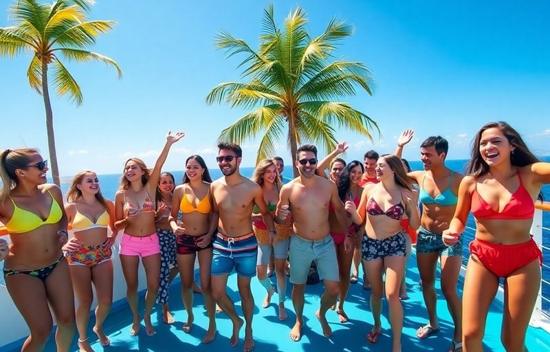 Millennials dancing on a cruise ship deck.
