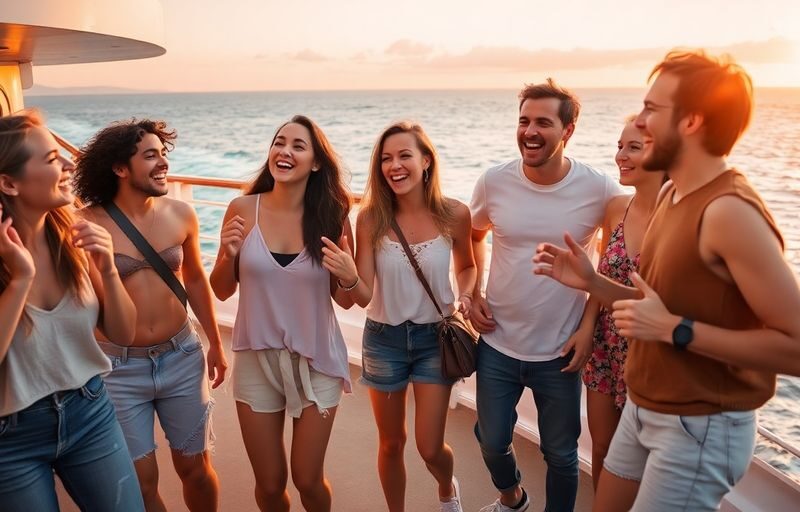 Millennials dancing on a cruise ship deck.