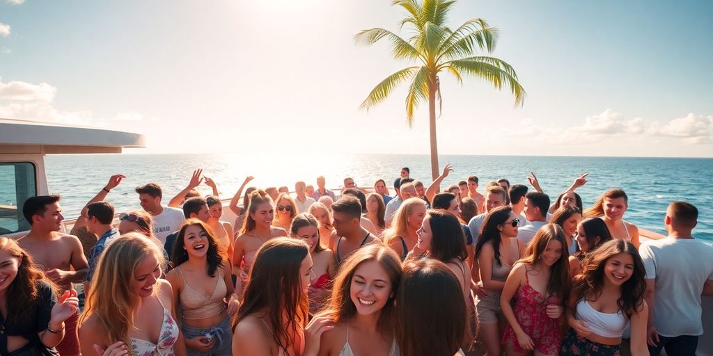 Millennials on a lively cruise ship deck.