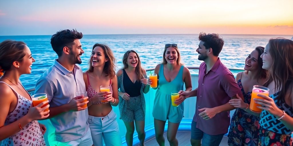 Millennials on cruise, vibrant, adult fun.