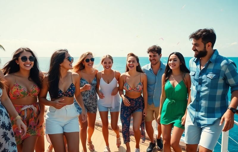 Millennials on cruise, vibrant, joyful, tropical